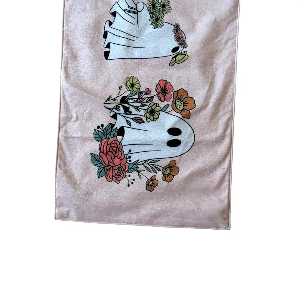 Cupcakes & Cashmere Pink Halloween Floral Ghost Table Runner 14x48 Fall NEW